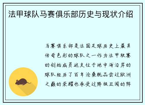 法甲球队马赛俱乐部历史与现状介绍